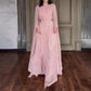 Modest Arabic Dubai Long Sleeves Evening Dress In Stock Silver Deatils A Line Formal Events Wear Classic High Neck Prom Gown