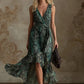 Vintage And Mysterious Green Snake Print Chiffon Sleeveless Maxi Dress