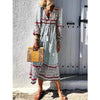 Deep V Print Long Sleeve Maxi Dress
