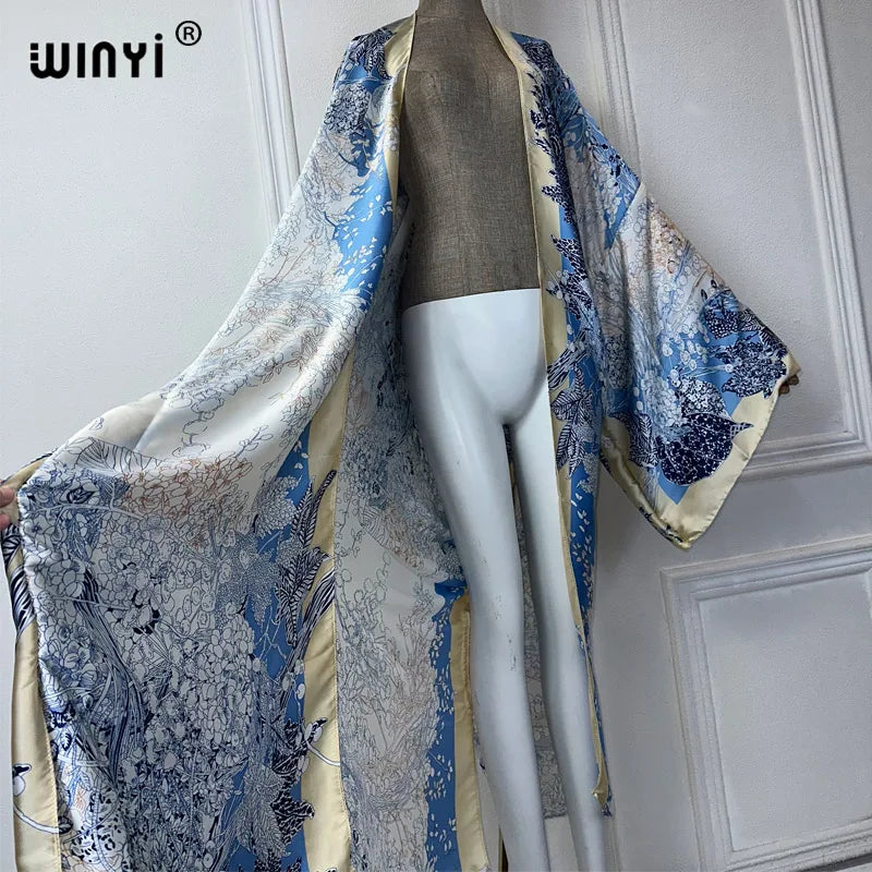 WINYI summer fashion kimono africa Bohemia print beach cover up maxi dress cardigans beach wear women 2024 abaya dubai luxury
