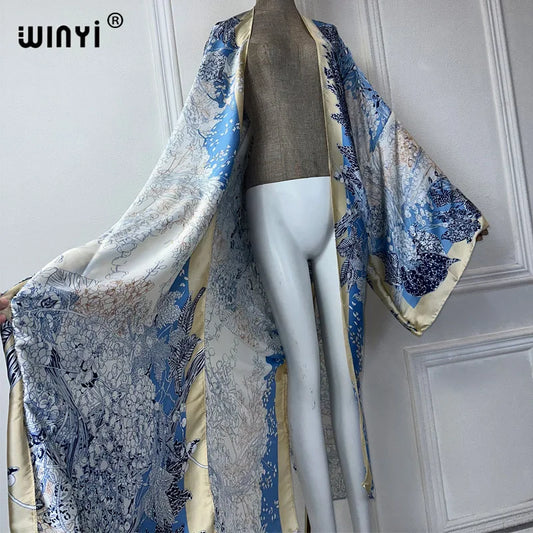 WINYI summer fashion kimono africa Bohemia print beach cover up maxi dress cardigans beach wear women 2024 abaya dubai luxury