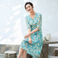 Elegant Waist Cinching Floral Silk Dress