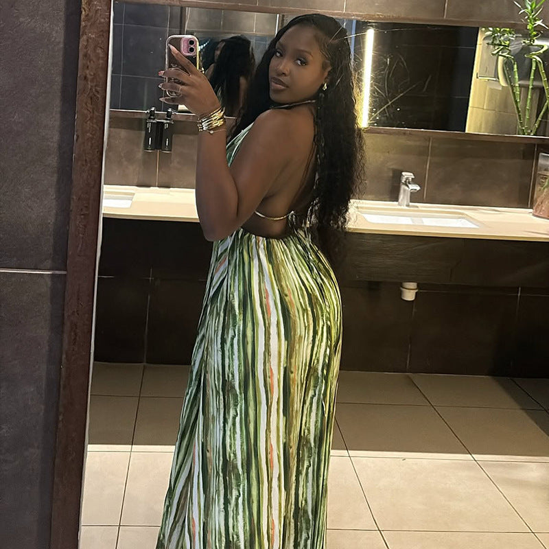 Women's Backless V-neck Halter Maxi Dress