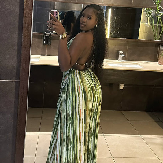 Women's Backless V-neck Halter Maxi Dress