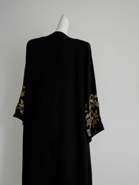 Luxury Abaya Embroidered Sequin Evening Abaya Long Sleeve Modest Abaya Middle Eastern Black Gown Hijab Friendly Party Wear