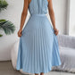 Women's Elegant Stand Collar Sleeveless Tie Waist Pleated Maxi Dress