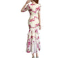 V-neck Mesh Printed Short-sleeve Maxi Slip Dress