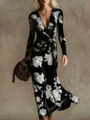 Womens V-neck Long-sleeve Maxi Dress