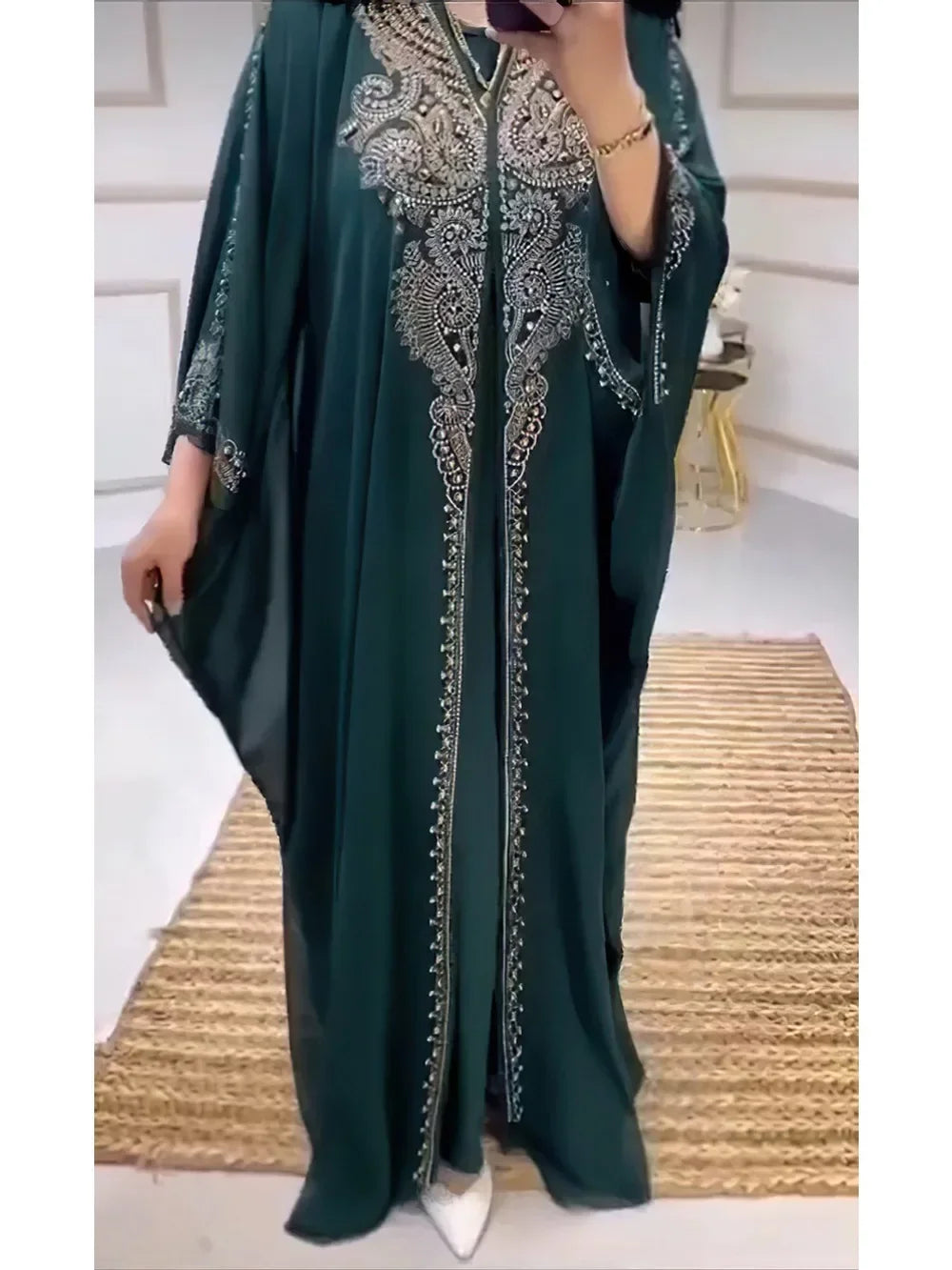 ALFO Muslim Dress for Women Hooded Abaya 2 Piece Set Diamond Jalabiya Morocco Party Dresses Dubai Abayas Kaftan Vestido Long Robe