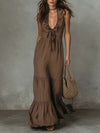Sleeveless Cotton-Linen V-Neck Maxi Dress