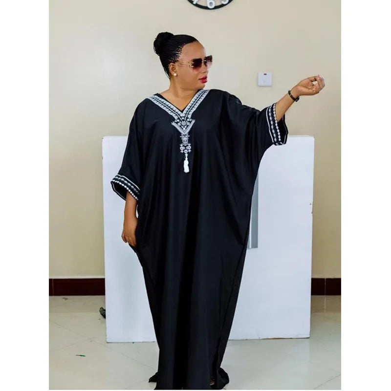 Middle Eastern Printed Abaya Women V-Neck Arab Ethnic Kaftan Muslim Maxi Dress Dubai Style Long Robe Islamic Traditional Gown