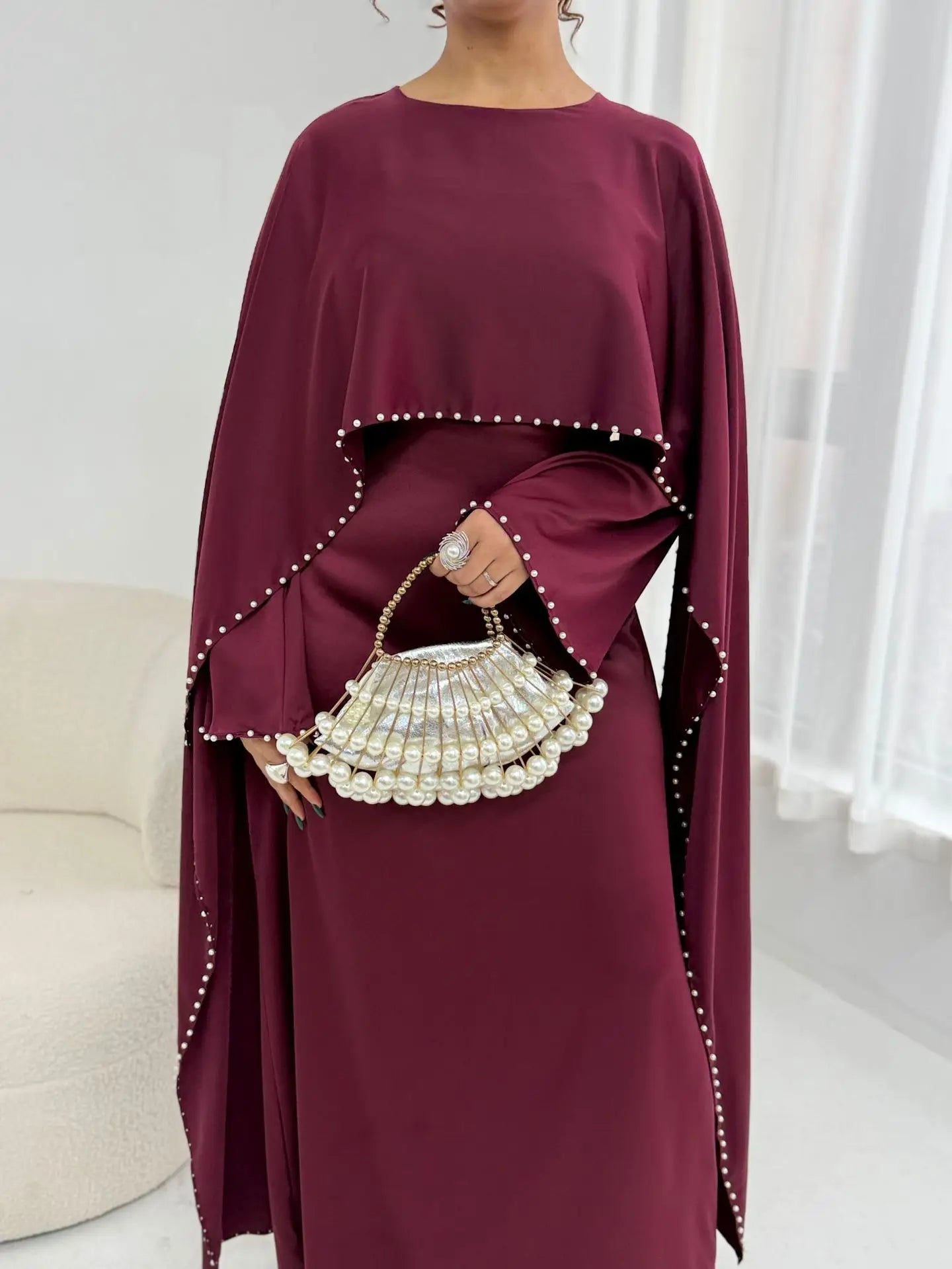 Muslim Dresses Women's Traditional Dresses And Abayas Eid Dubai Evening Dress Pearl Beaded Luxurious Robe Islamic Clothing