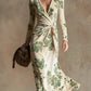 Womens V-neck Long-sleeve Maxi Dress