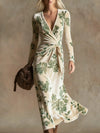 Womens V-neck Long-sleeve Maxi Dress