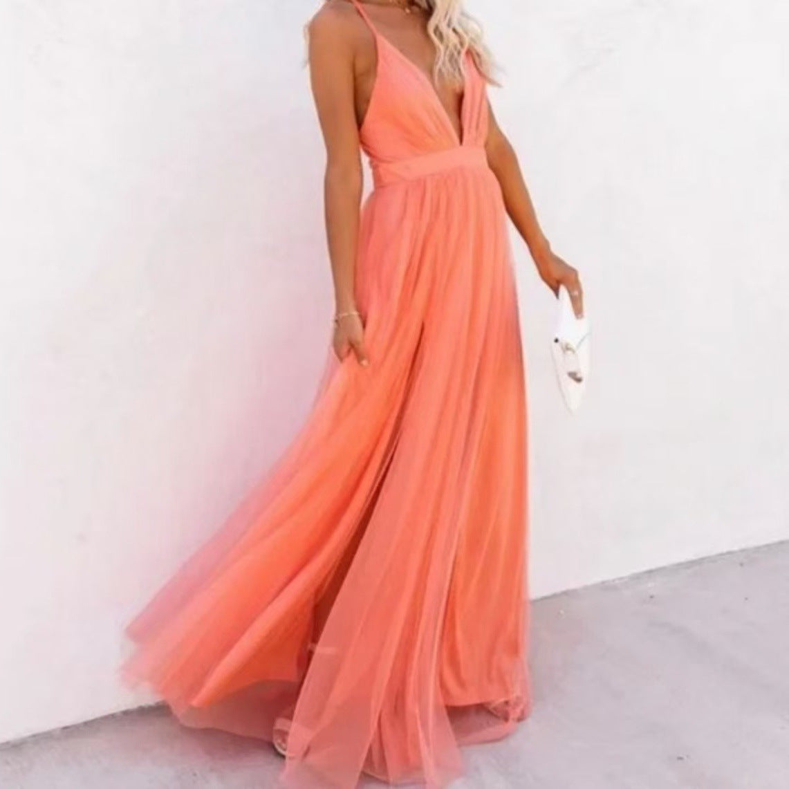 Strapless V-Neck Tie-Dye Midi Dress