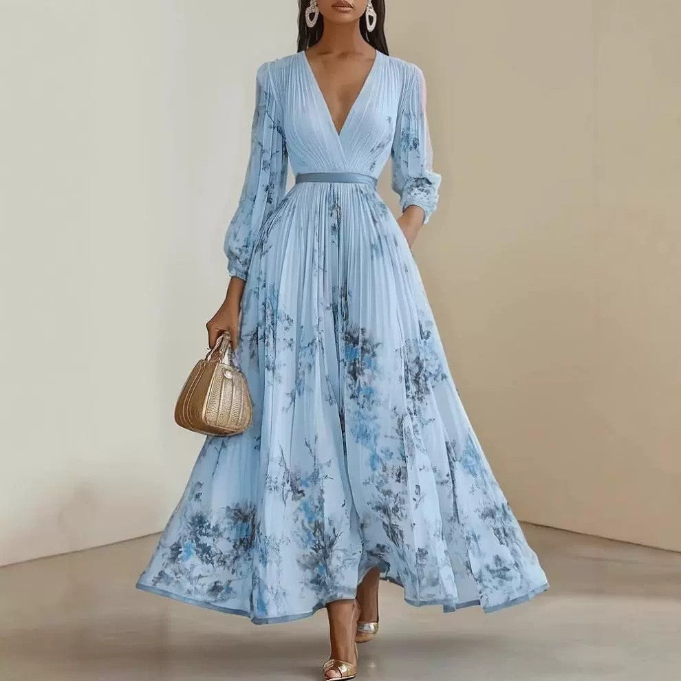 Elegant Pleated V-Neck Dress