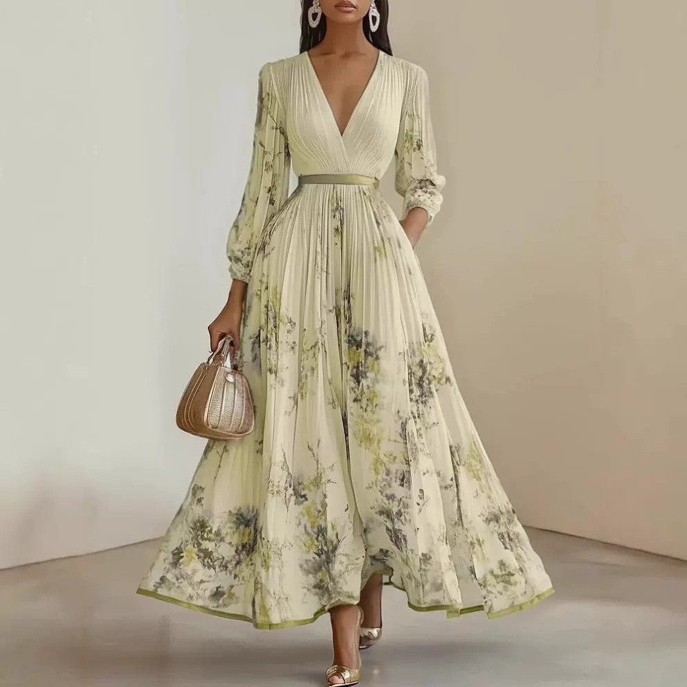 Elegant Pleated V-Neck Dress