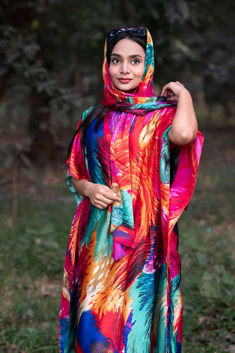 African Dresses For Women Plus Size Summer Boho Silk Printed Muslim Hijab Kaftan Dress Middle East Traditional Lady beach Abaya