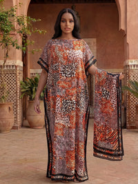 NEW Fashion Summer Dress With Big Scarf Dubai Turkey Kaftan Muslim Loose Abaya Women African Casual Leopard Print Shawl Robe