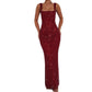 Double Strap Sequin Mesh Dress