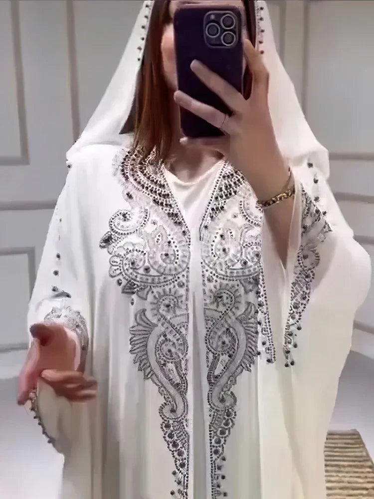 ALFO Muslim Dress for Women Hooded Abaya 2 Piece Set Diamond Jalabiya Morocco Party Dresses Dubai Abayas Kaftan Vestido Long Robe