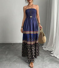 Womens Vacation Strapless Maxi Dress