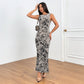 European And American Women's Round-neck Waist-cinching Sleeveless Vest Maxi Dress Vacation Leopard Print Dress