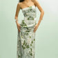 Floral Print Split Slit Silk Sleeveless Maxi Dress With Waist Tie For Women