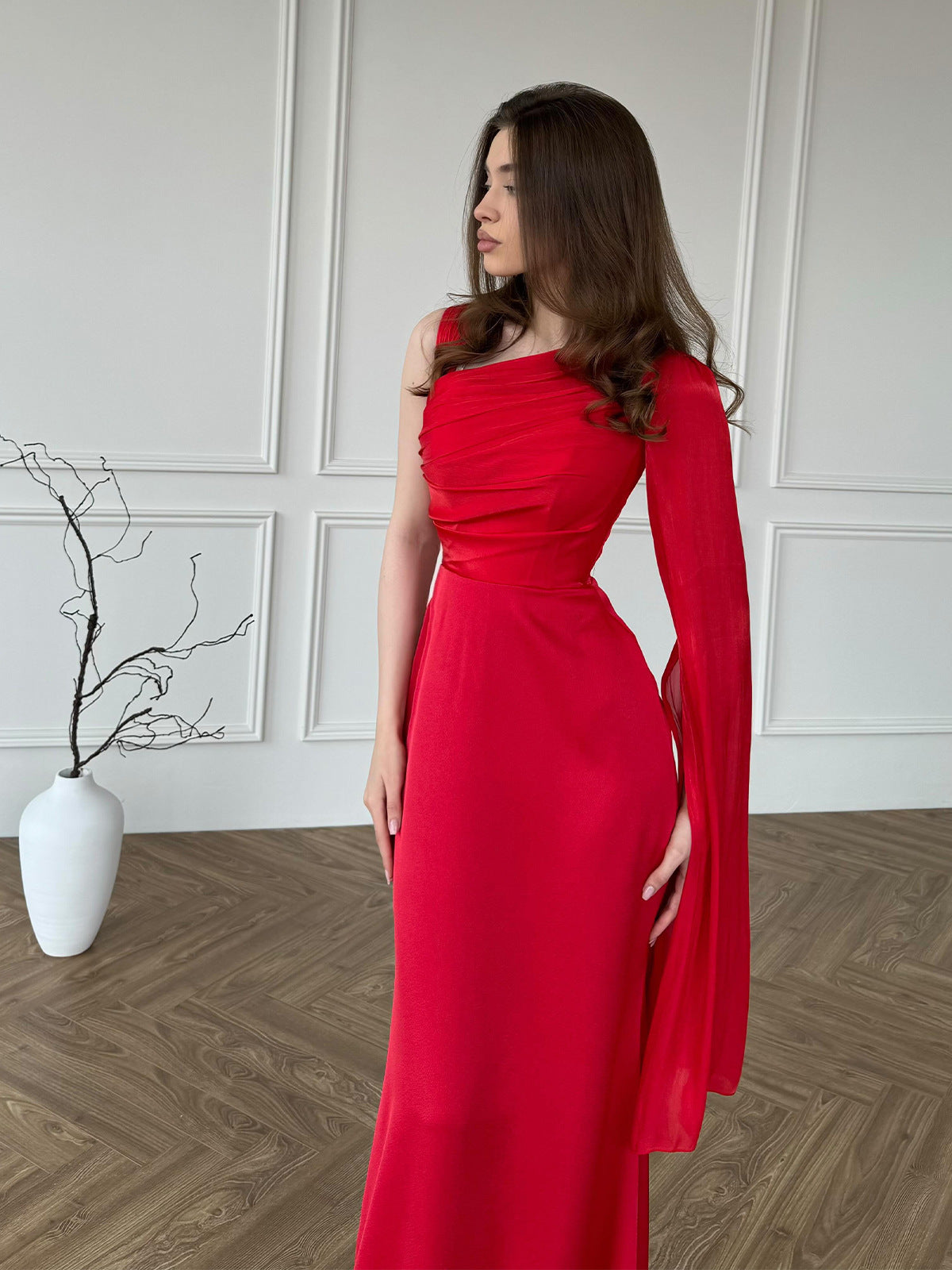 Elegant One Shoulder Hooded Dress
