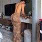 Backless Leopard Print Maxi Dress