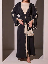 Ladies' Arab Long Gown with Bow Knot Soft Comfortable Casual Solid Color Outer Dress with Belt