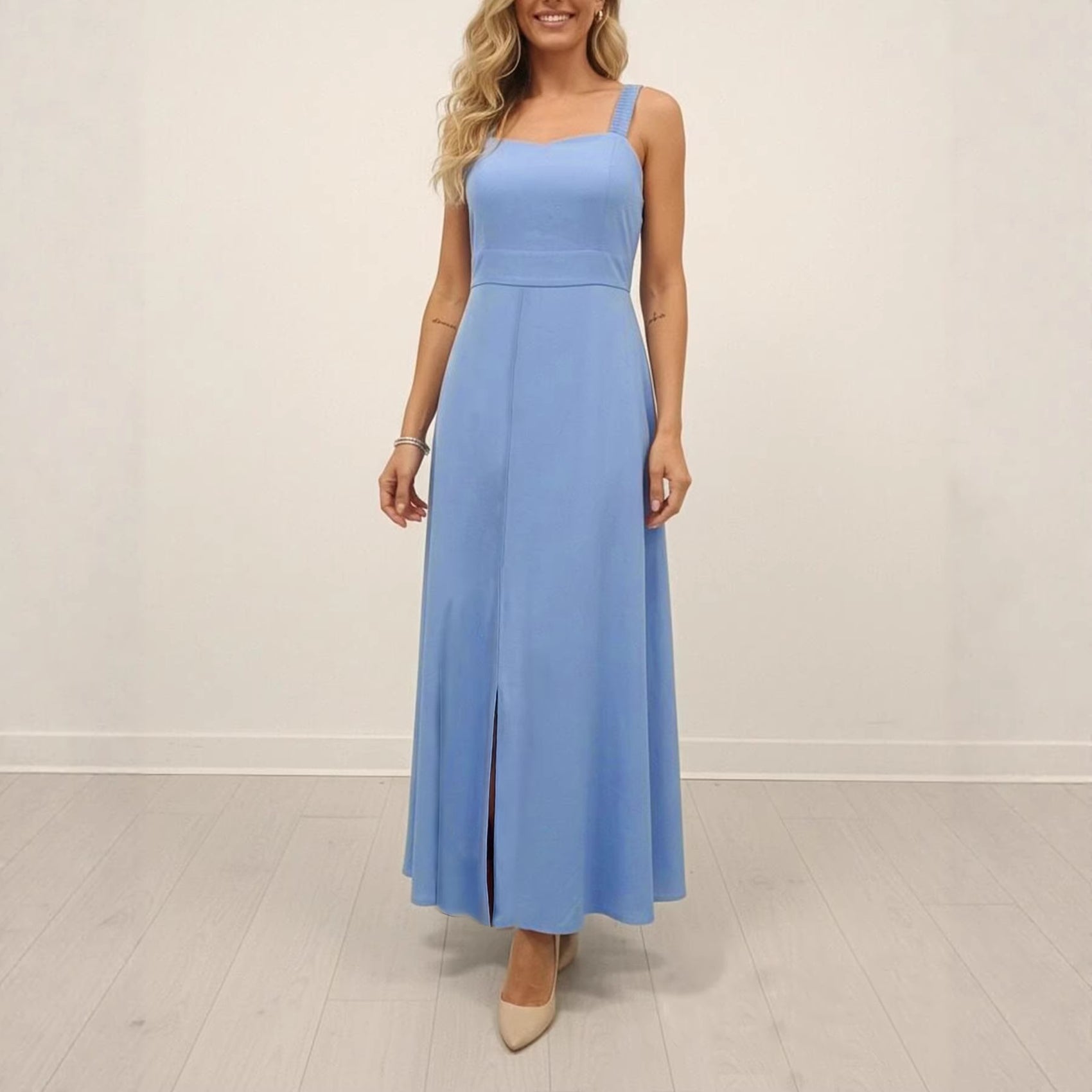 Elegant Solid-color Split Maxi Slip Dress