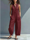 Women's Linen Blend Buttoned Collar Sleeveless Dress