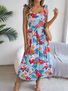 Women's Floral Print Tie Waist Camisole Beach Vacation Maxi Dress