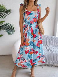 Women's Floral Print Tie Waist Camisole Beach Vacation Maxi Dress