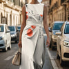 Womens Sleeveless Striped Polka-DotFloral Maxi Dress