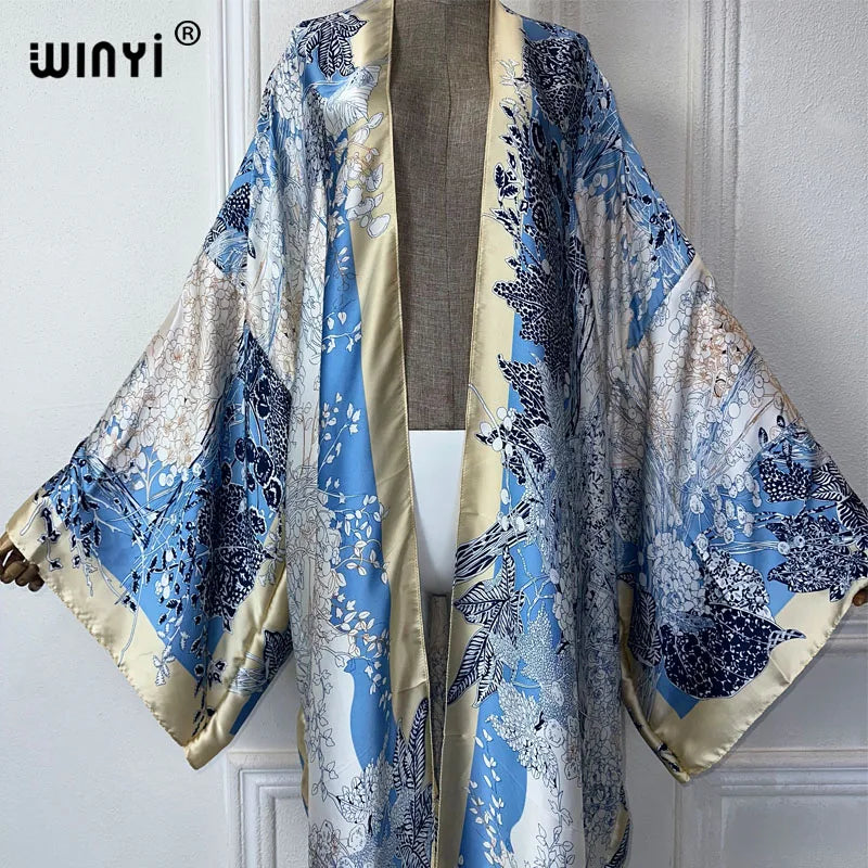 WINYI summer fashion kimono africa Bohemia print beach cover up maxi dress cardigans beach wear women 2024 abaya dubai luxury