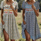 Women's Round Neck Short Sleeve Maxi Dress Bohemian Print Dress