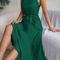 Women's Elegant Stand Collar Sleeveless Tie Waist Pleated Maxi Dress
