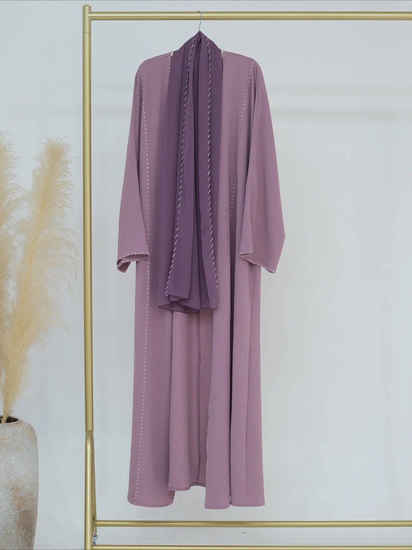 Muslim Women Abaya with Scarf 2 Piece Set Long Cardigan Eid Abayas Casual Long Robe Kaftan Party Ramadan Modest Caftan 2024