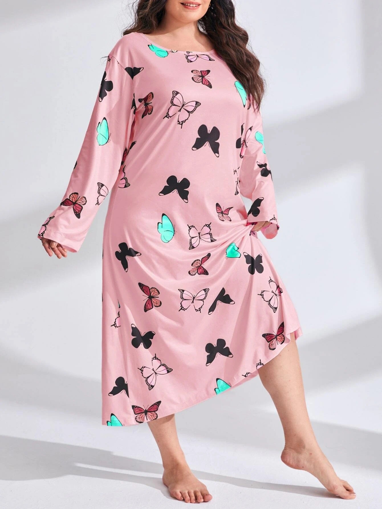 Women's Long Sleeve Printed Drop Shoulder Maxi Dress