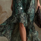 Vintage And Mysterious Green Snake Print Chiffon Sleeveless Maxi Dress