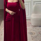 Elegant Burgundy Square - Neck Cape  Maxi Dress