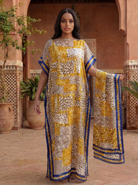 NEW Fashion Summer Dress With Big Scarf Dubai Turkey Kaftan Muslim Loose Abaya Women African Casual Leopard Print Shawl Robe