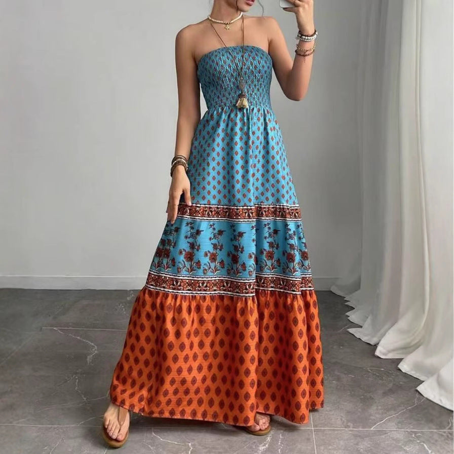 Womens Vacation Strapless Maxi Dress