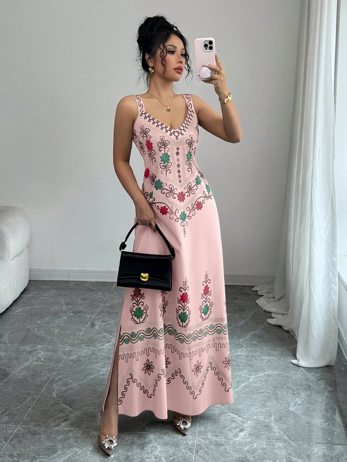 Women's Retro Sweet High Slit Maxi Dress