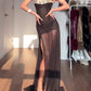 Black Mesh Patchwork Printed Slit Maxi Dress