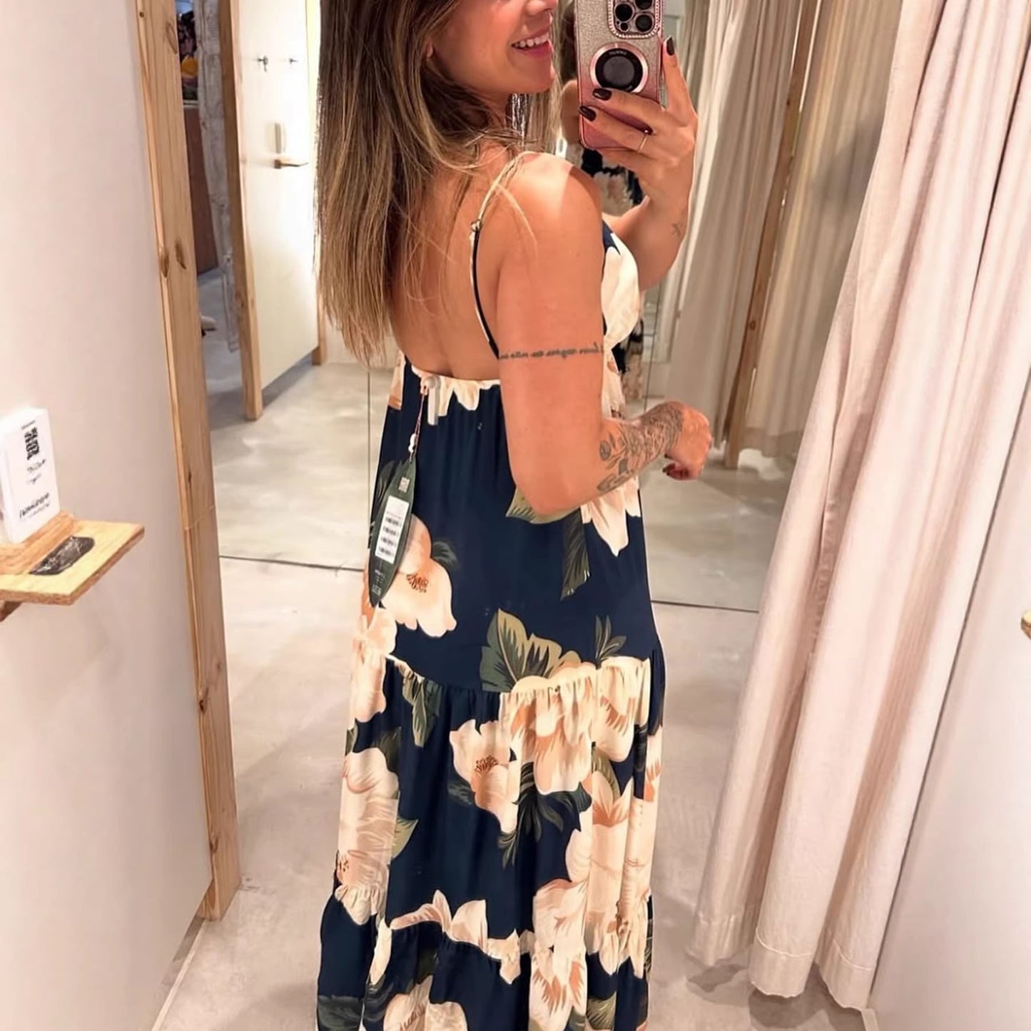 Strapless Waist-cinching Maxi Dress With A Flared Skirt And Floral Print