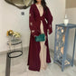 Ladies' Arab Long Gown with Bow Knot Soft Comfortable Casual Solid Color Outer Dress with Belt