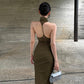 Backless Pleated Figure-flattering Halter Maxi Dress